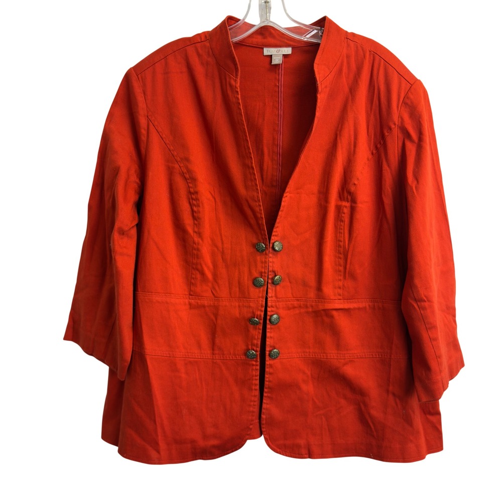 Roz & Ali Orange 3/4 Sleeve Blazer Jacket Womens Plus 2X Cotton Blend Stretch
